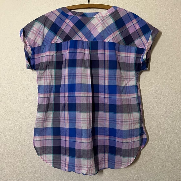 Womens Talbots Pink and Blue Striped Quarter Button Down Plaid Top Size Medium - Picture 2 of 4